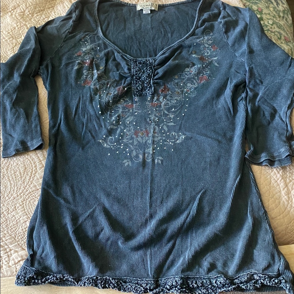 ONE WORLD Blue Textured Top